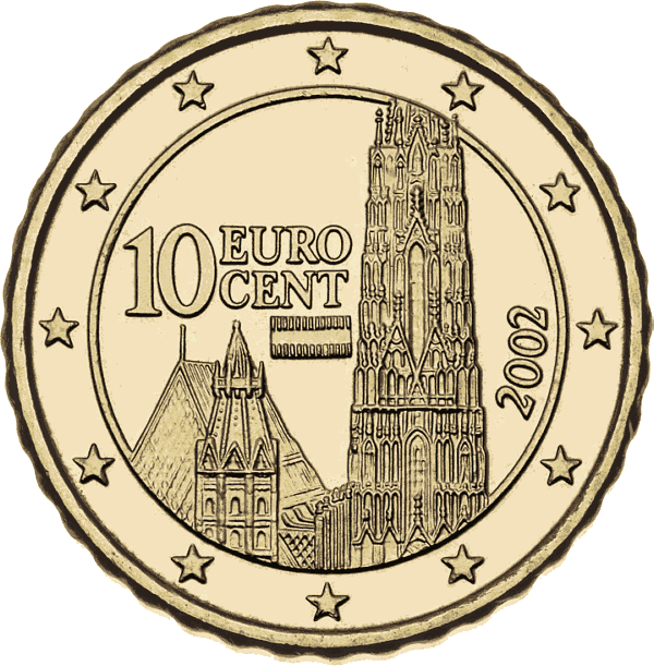 Монета 10 евроцентов с изображением венского собора святого Штефана