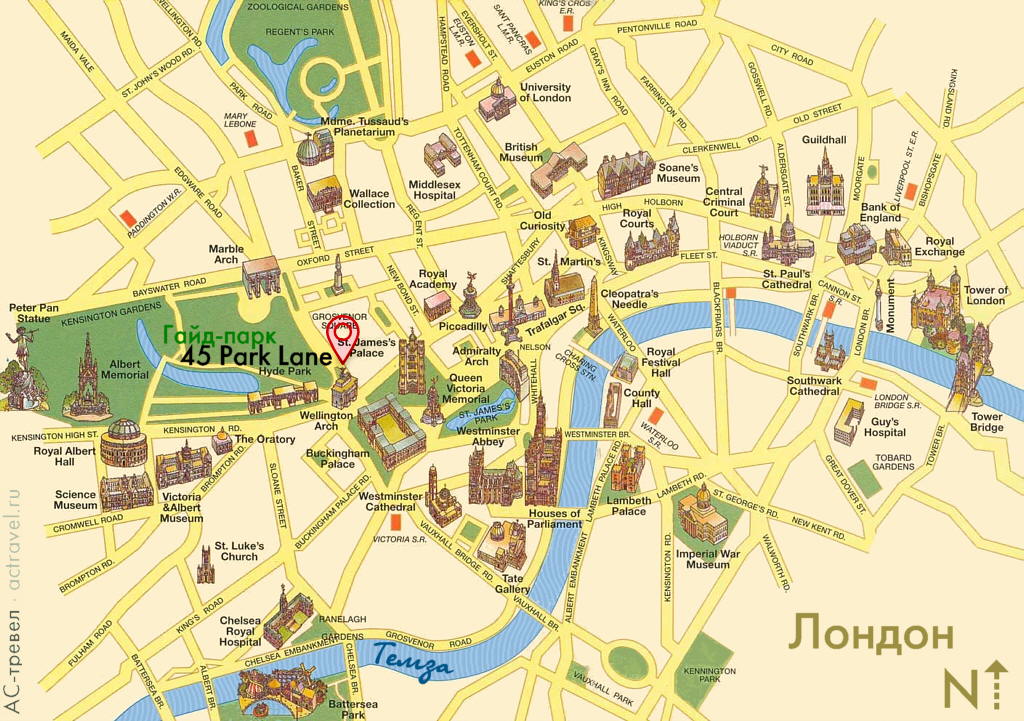 Положение отеля 45 Park Lane на карте Лондона