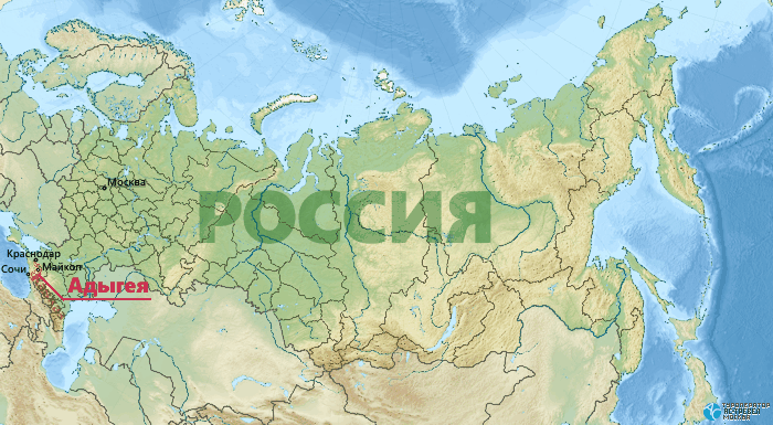 Положение республики Адыгея на карте России