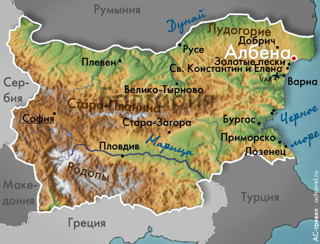 Положение Албены на карте Болгарии