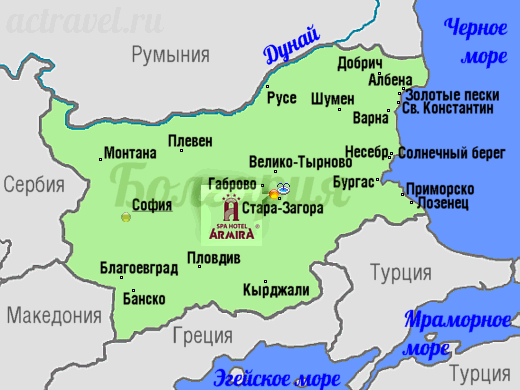 Положение SPA-отеля Армира на карте Болгарии