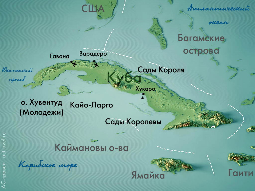 Карта положения островов, по которым совершаются сафари флотилии Авалон