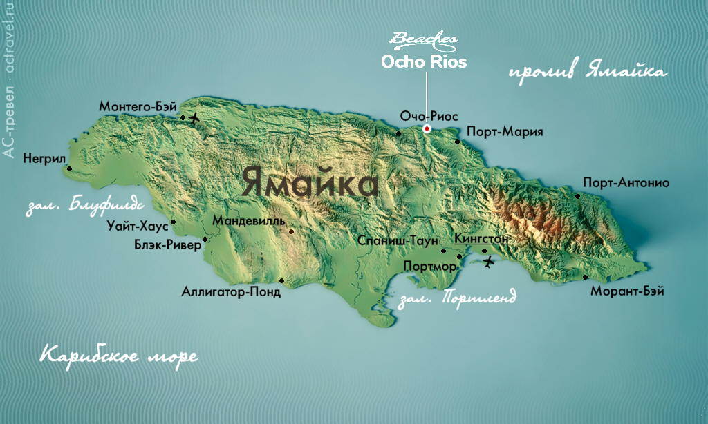 Положение отеля Beaches Ocho Rios на карте Ямайки
