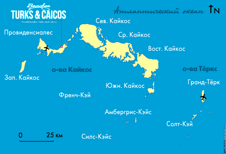 Положение отеля Beaches Turks & Caicos Resort & Spa на карте островов Тёркс и Кайкос