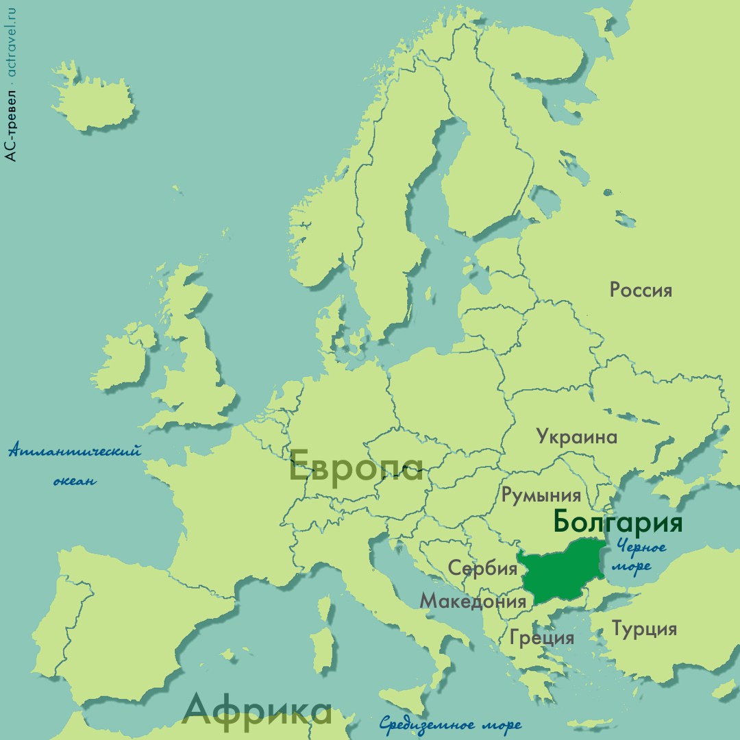 Положение Болгарии на карте Европы
