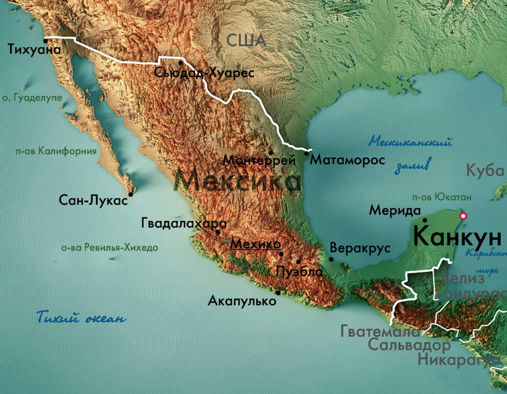Положение Канкуна на карте Мексики