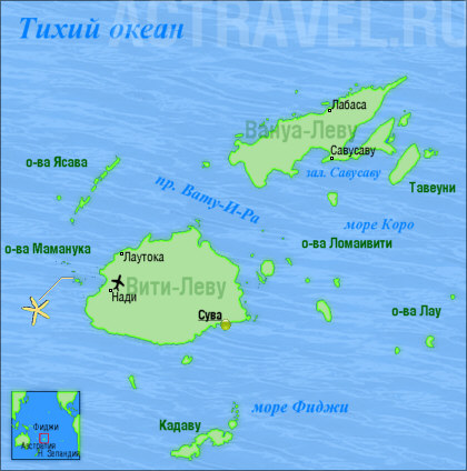 Положение отеля Castaway Island Fiji на карте Фиджи