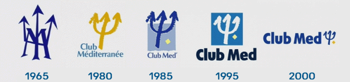 Исторические логотипы Club Med с трезубцем