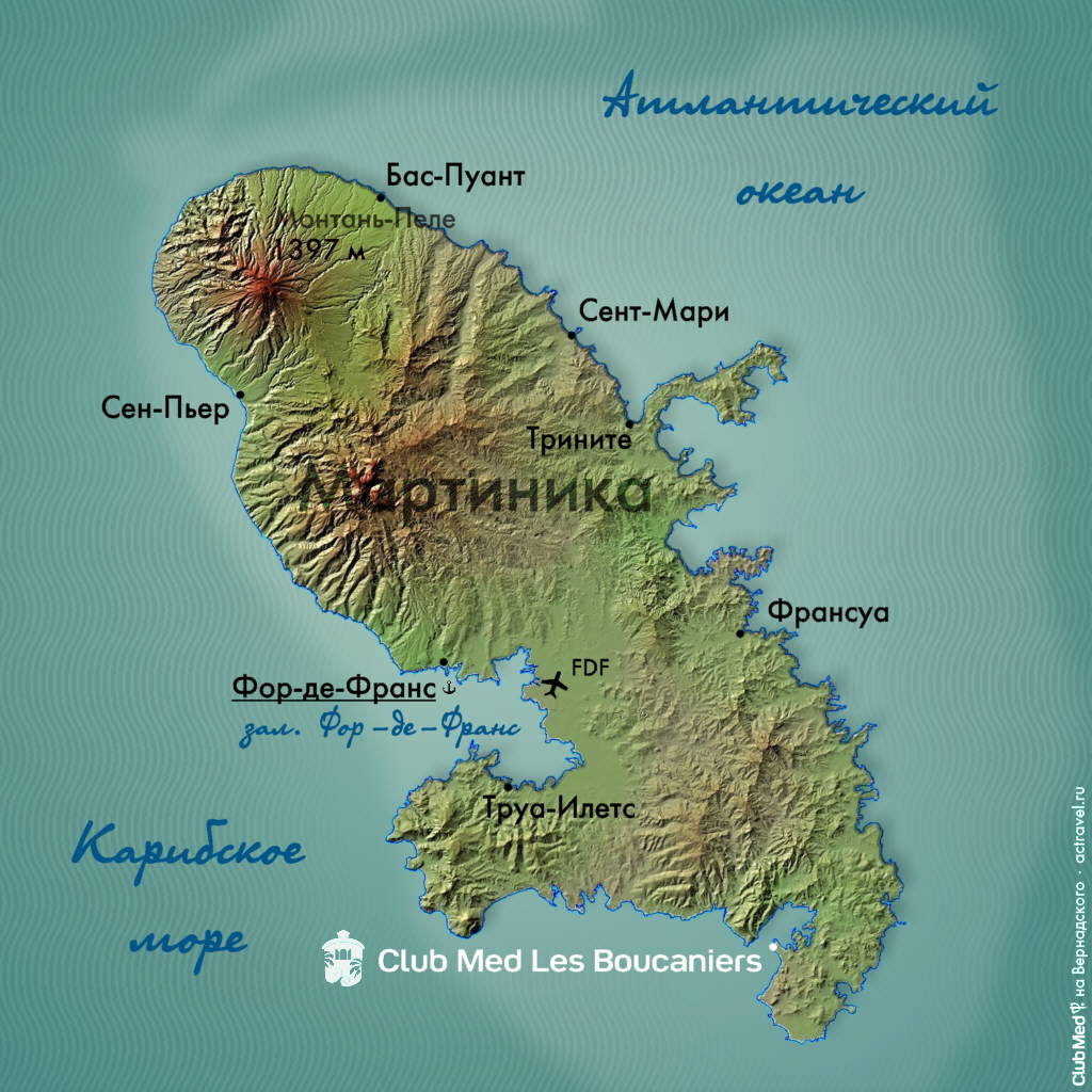 Расположение курорта Club Med Les Boucaniers на карте острова Мартиника