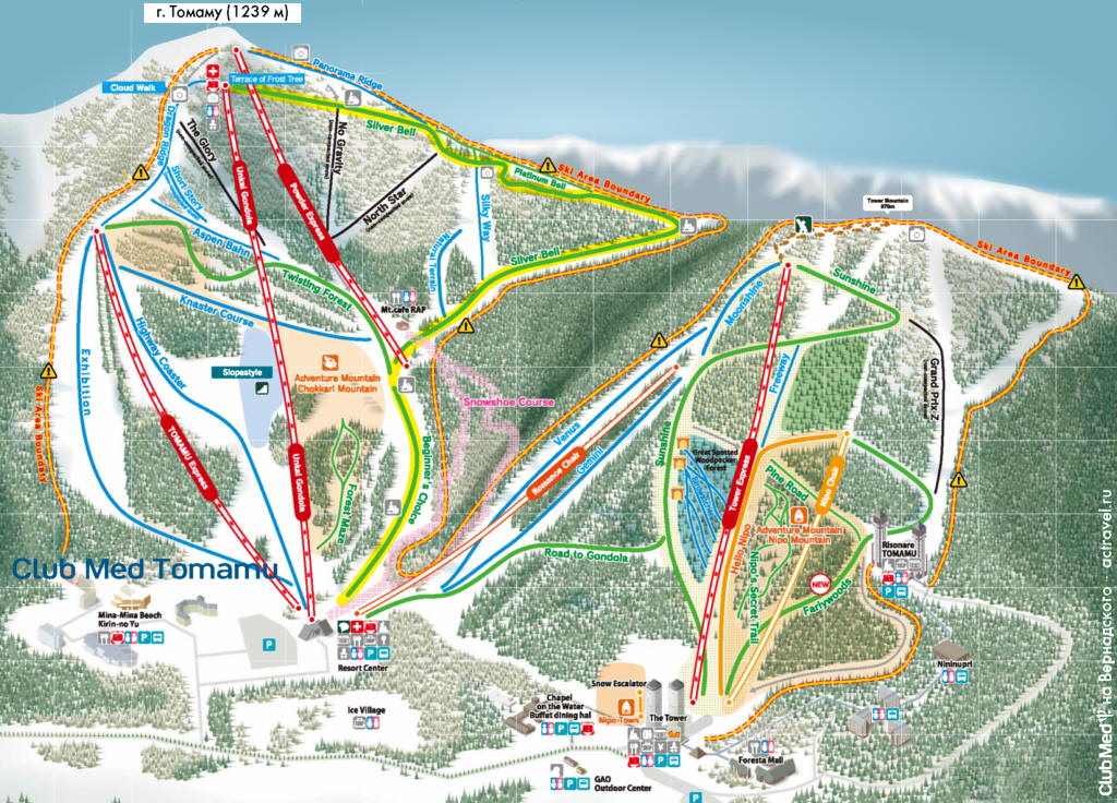 Схема лыжных трасс Томаму, о. Хоккайдо, Япония