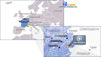 Положение городка Club Med Val Thorens на карте Франции