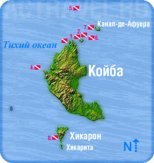 Карта дайв-сайтов острова Койба