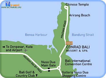 Положение отеля Conrad Bali Resort & SPA на карте острова Бали