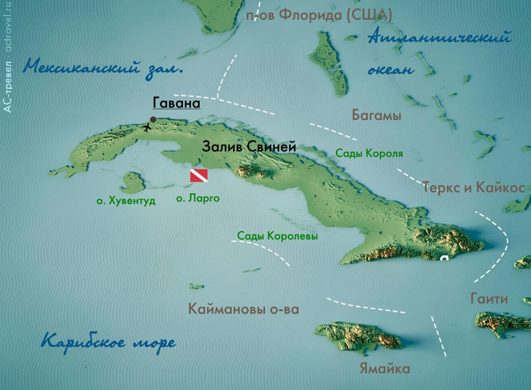 Положение залива Свиней на карте Кубы
