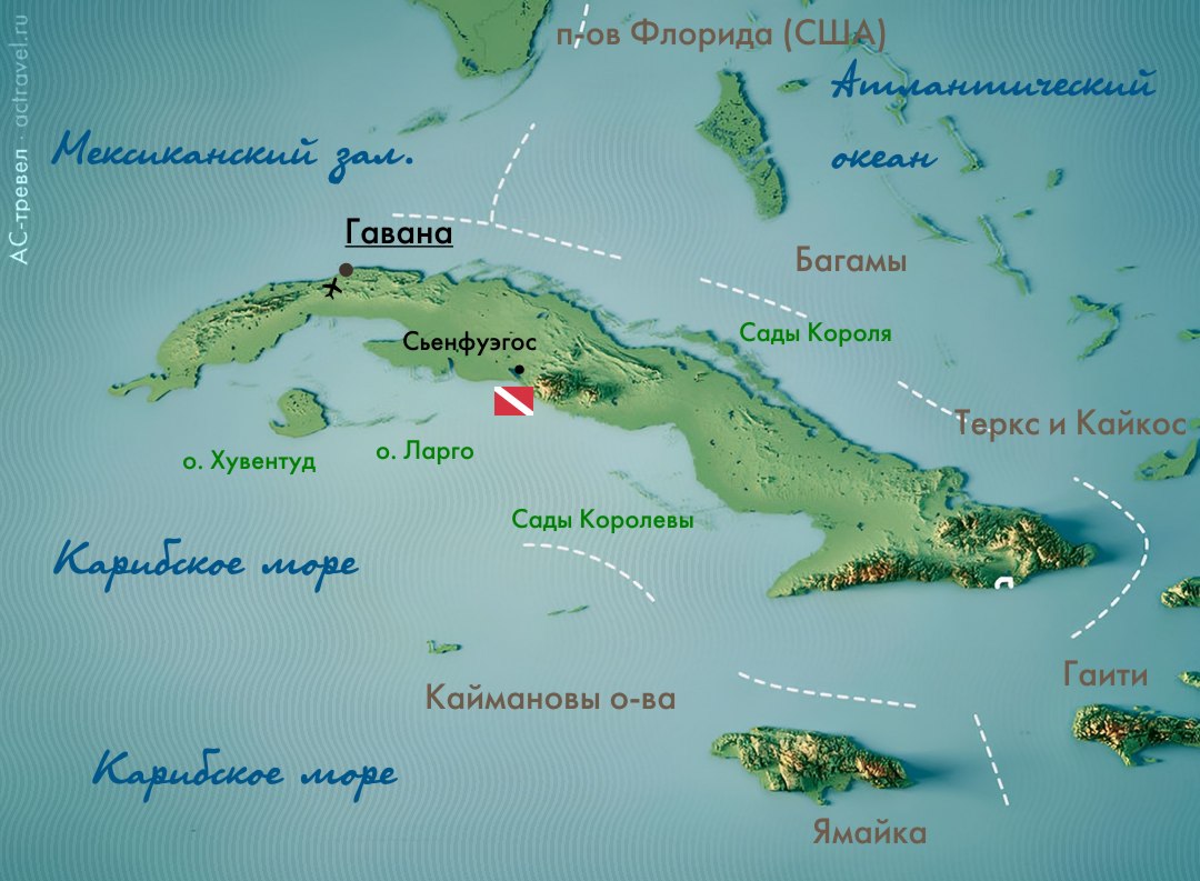 Положение Сьенфуэгоса на карте Кубы