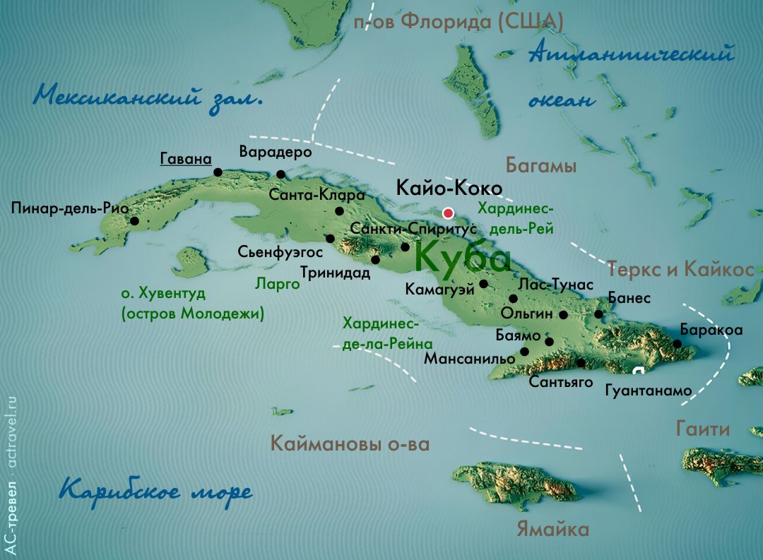 Положение Кайо-Коко на карте Кубы