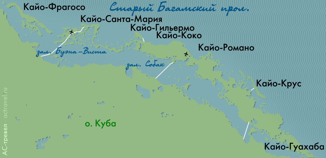 Карта дайв-сайтов Хардинес-де-ла-Рейна (Куба)