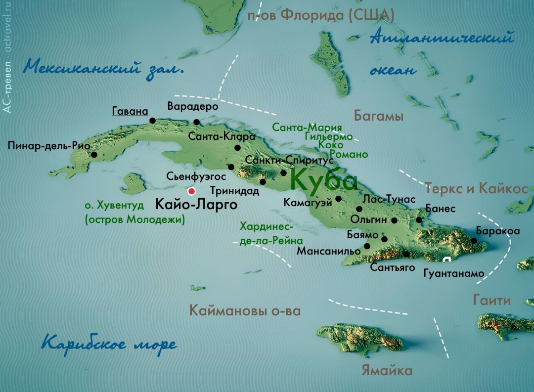 Положение Кайо-Ларго на карте Кубы