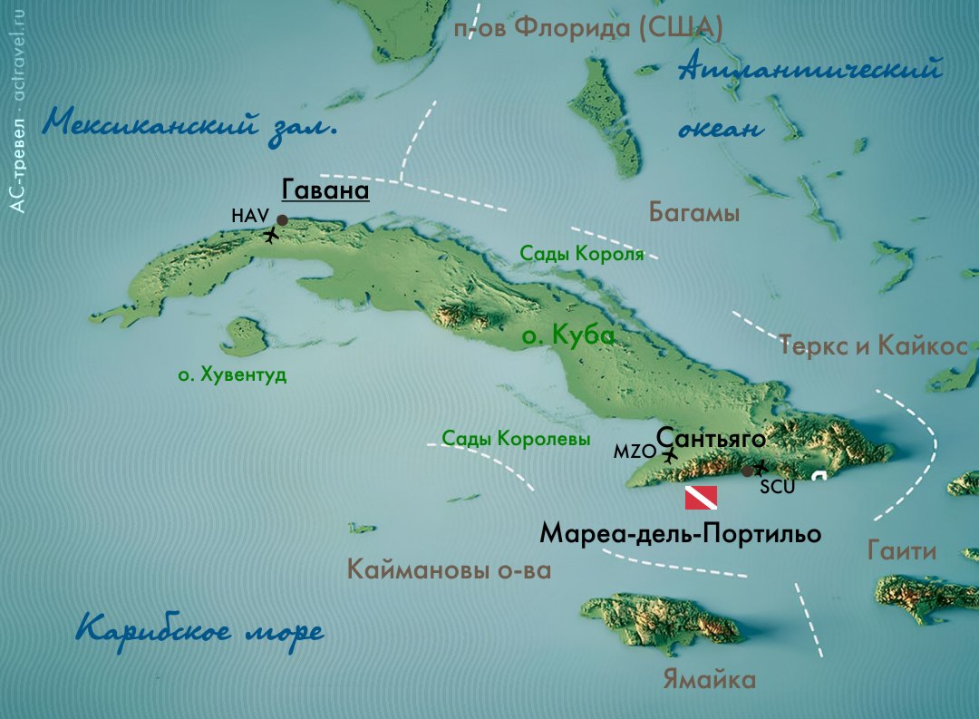 Положение Мареа-дель-Портильо на карте Кубы