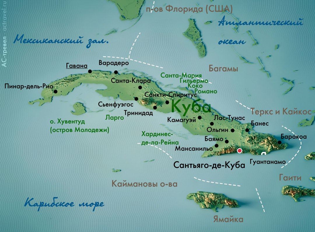 Положение Сантьяго на карте Кубы