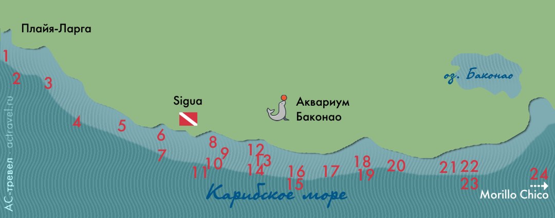 Карта дайв-сайтов Sigua у Сантьяго-де-Куба