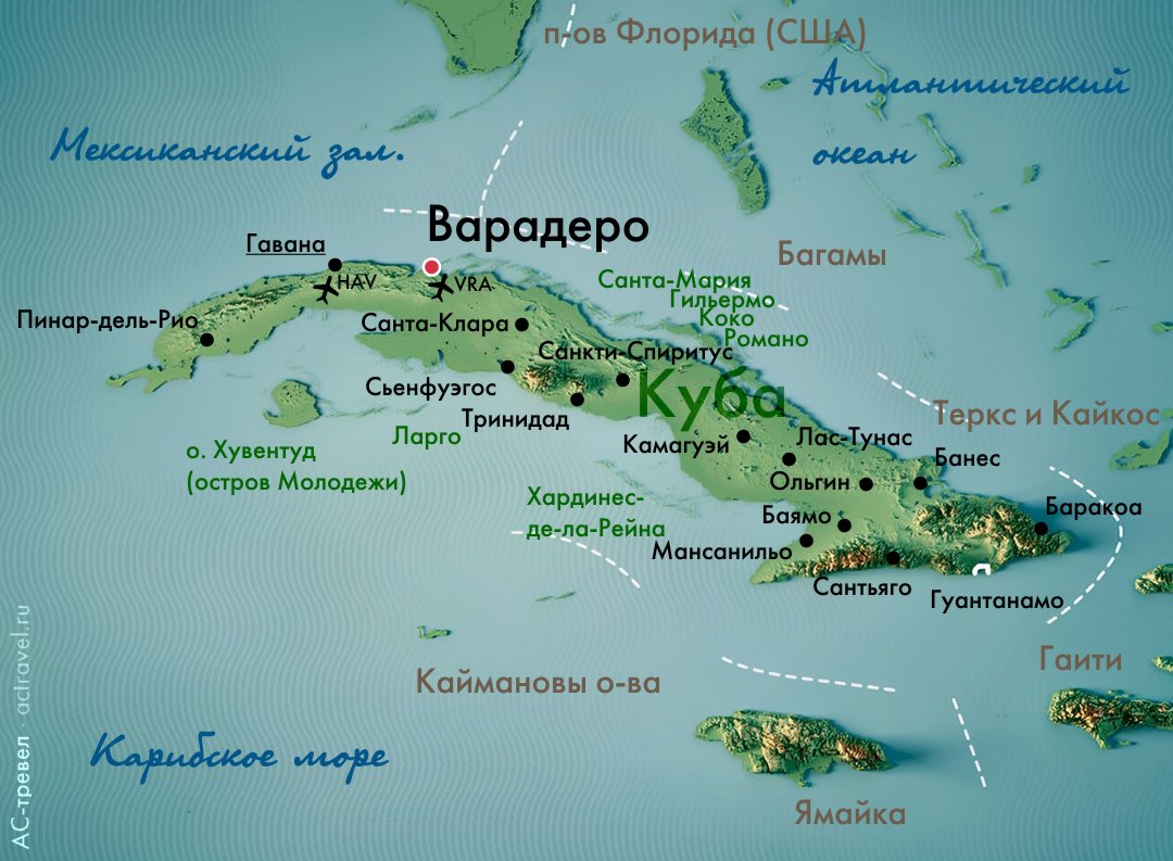 Положение Варадеро на карте Кубы