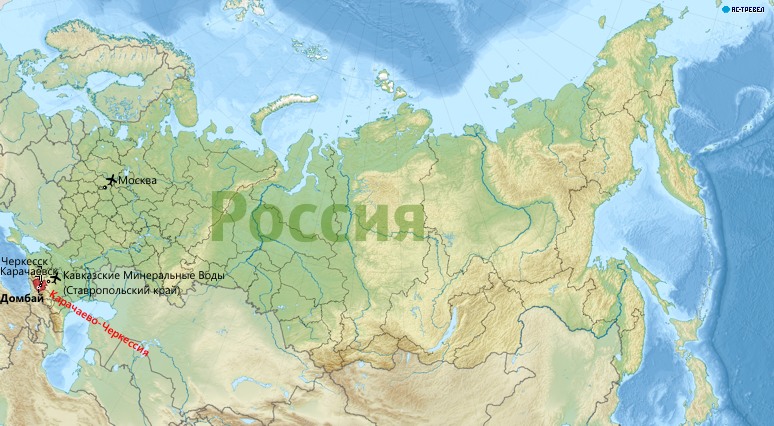 Положение Домбая на карте России