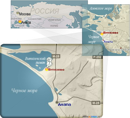 Положение Гостевого дома Феличи на карте Анапы и России