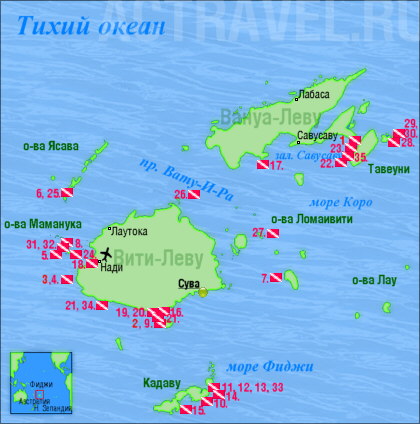 Карта дайв-сайтов Фиджи