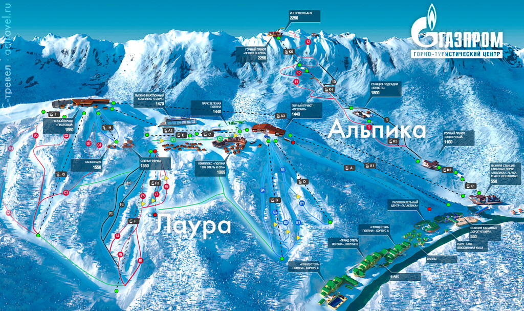 Карта горнолыжных трасс курорта Газпром