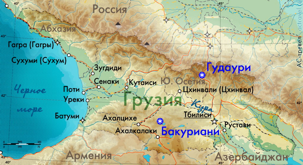 Карта горнолыжных курортов Грузии