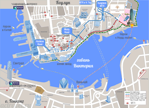 Положение отеля Harbour Grand Kowloonна карте Гонконга