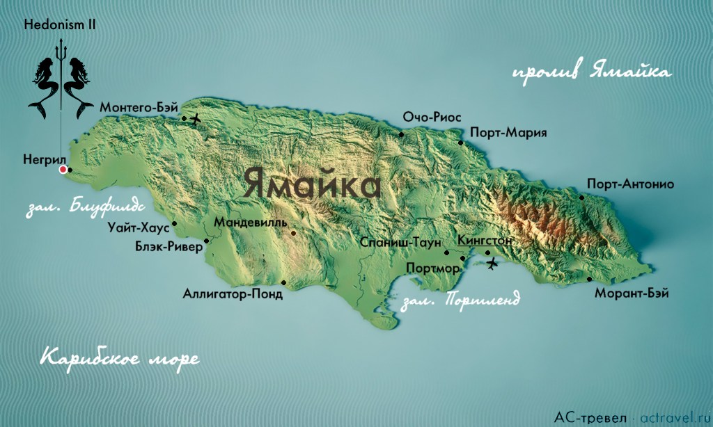 Положение отеля Hedonism II на карте Ямайки