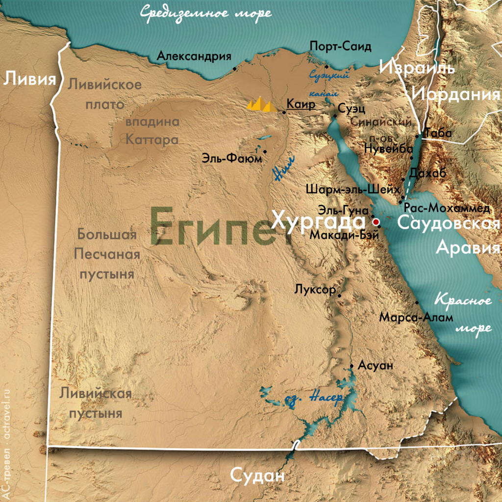 Положение Хургады на карте Египта