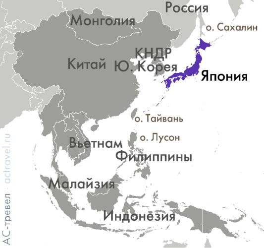 Положение Японии на карте мира