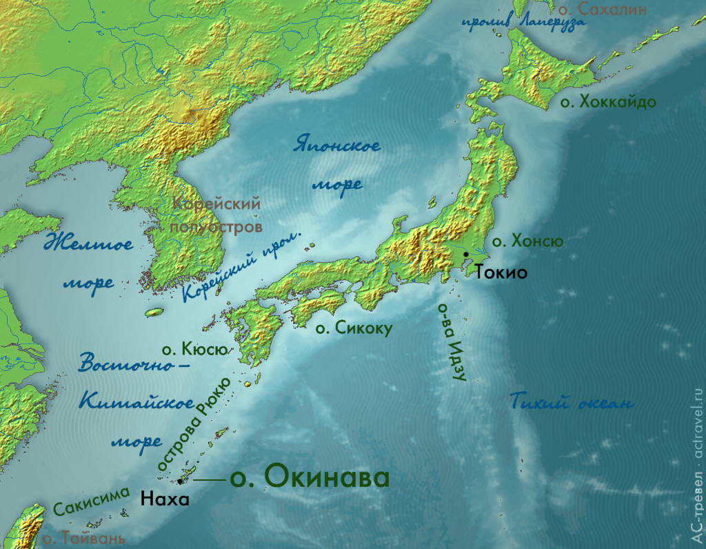 Положение Окинавы на карте Японии