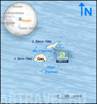 Положение отеля Jean-Michel Cousteau Fiji Islands Resort на карте Фиджи