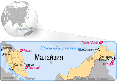 Карта основных дайв-сайтов Малайзии