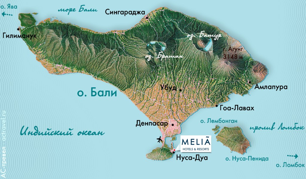 Положение отеля Meliá Bali на карте Бали