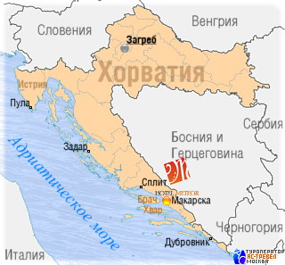 Положение отеля Meteor Makarska на карте Хорватии