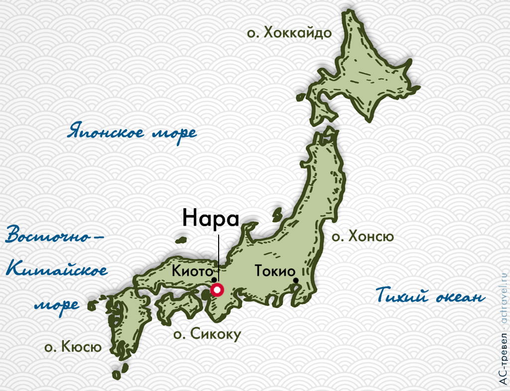 Положение города Нара на карте Японии