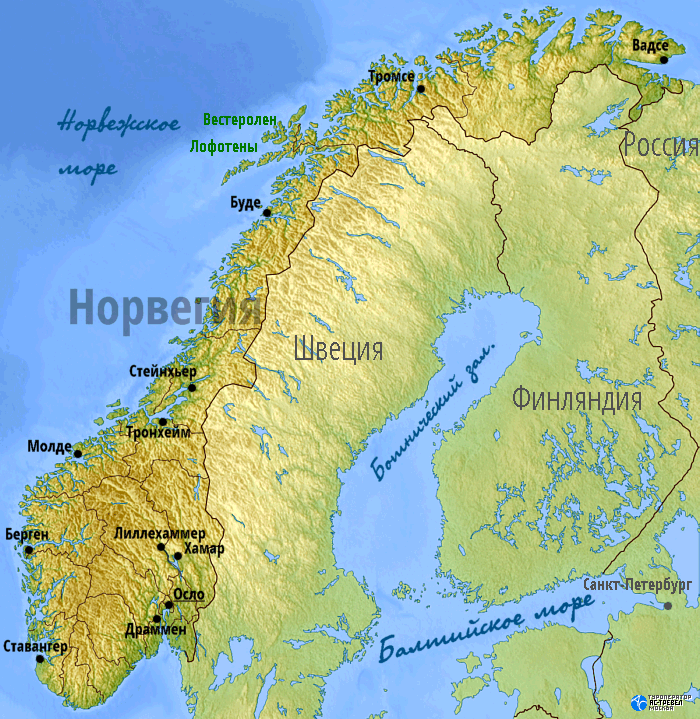 Карта Норвегии (без острова Шпицберген)