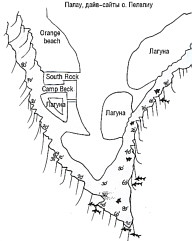 Схема дайв-сайтов острова Пелелиу