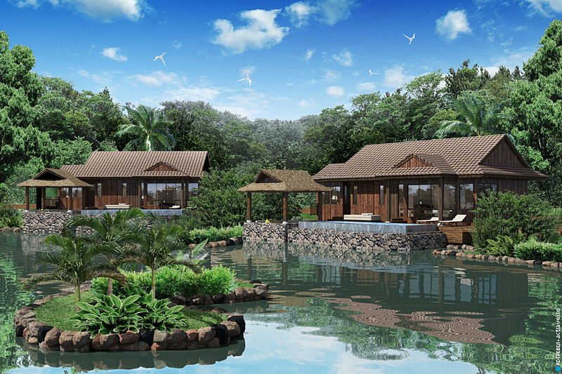 Вилла с видом на пруд в отеле Palau Pacific Resort