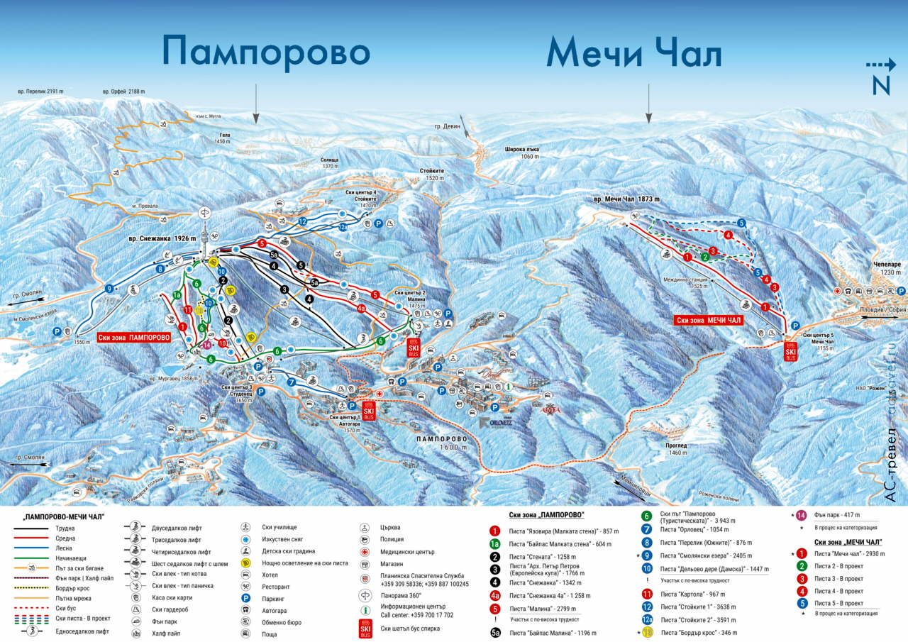 Карта трасс курорта Пампорово и Чепеларе