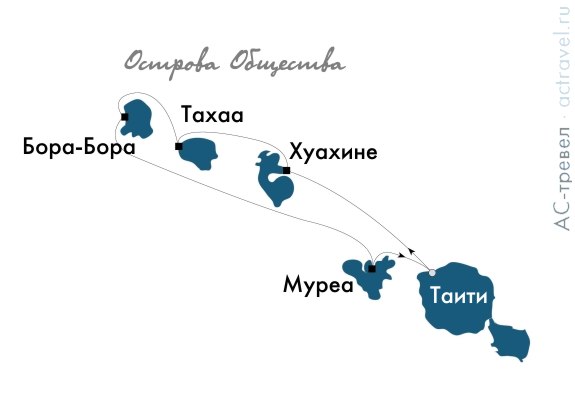 Карта круиза Таити и острова Общества