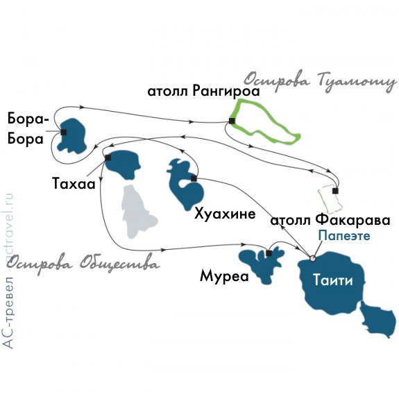 Карта круиза Острова Общества и Туамоту
