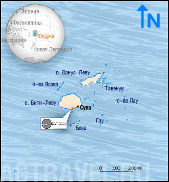 Положение отеля The Pearl South Pacific на карте Фиджи