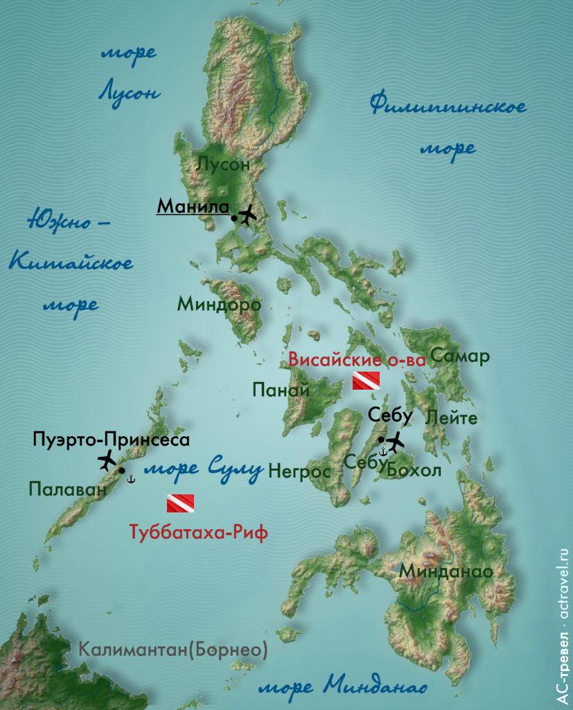 Карта маршрутов яхты Philippines Aggressor на Филиппинах