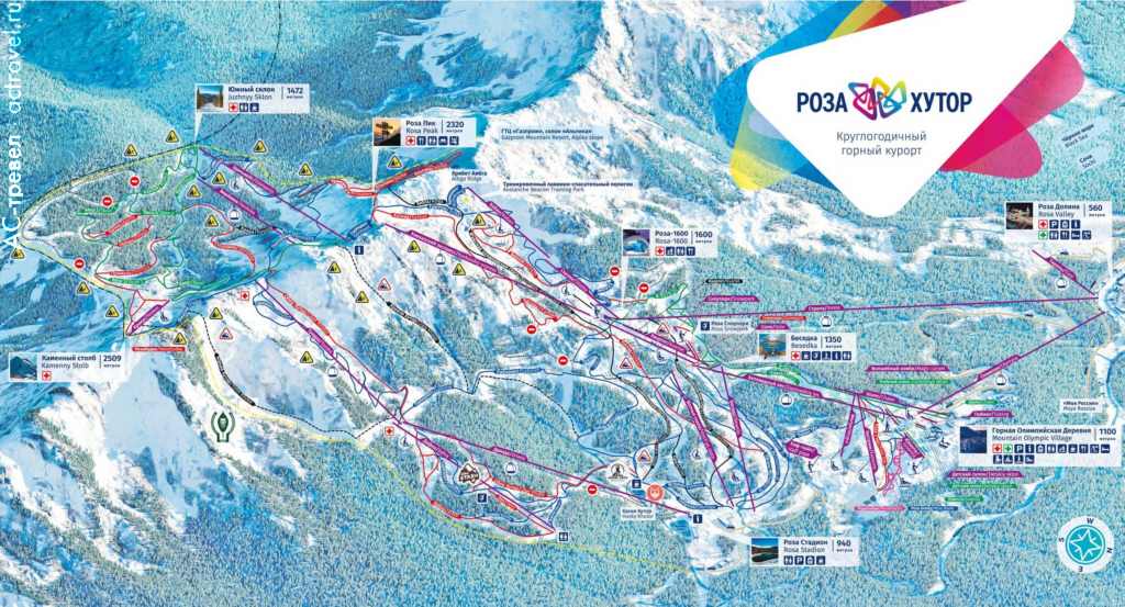 Карта горнолыжных трасс курорта Роза Хутор